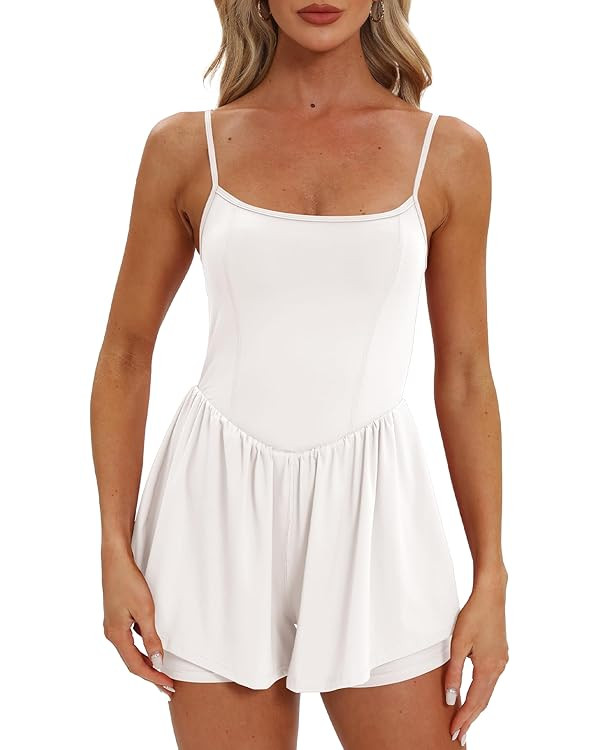 Beaully Women's Summer Sleeveless Rompers Spaghetti Strap Double Lined Shorts Jumpsuit One Piece ... | Amazon (US)