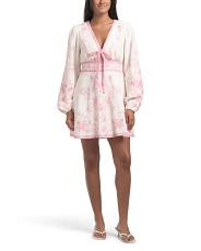 Linen Blend Long Sleeve Fully Lined Deep V-neck Mini Dress | TJ Maxx