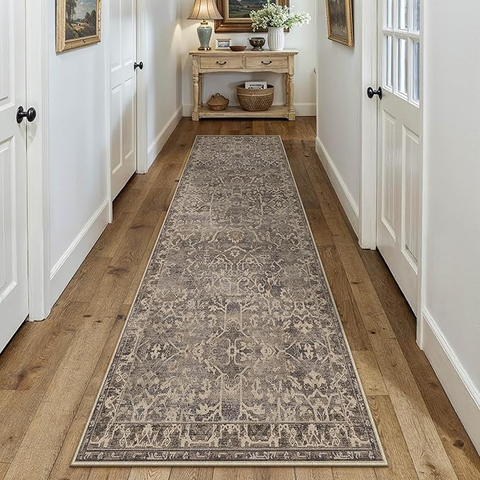 2x8 Runner Rug Hallway Retro Brown Machine Washable Vintage Floral Low Pile Carpet Vacuumable Dis... | Amazon (US)