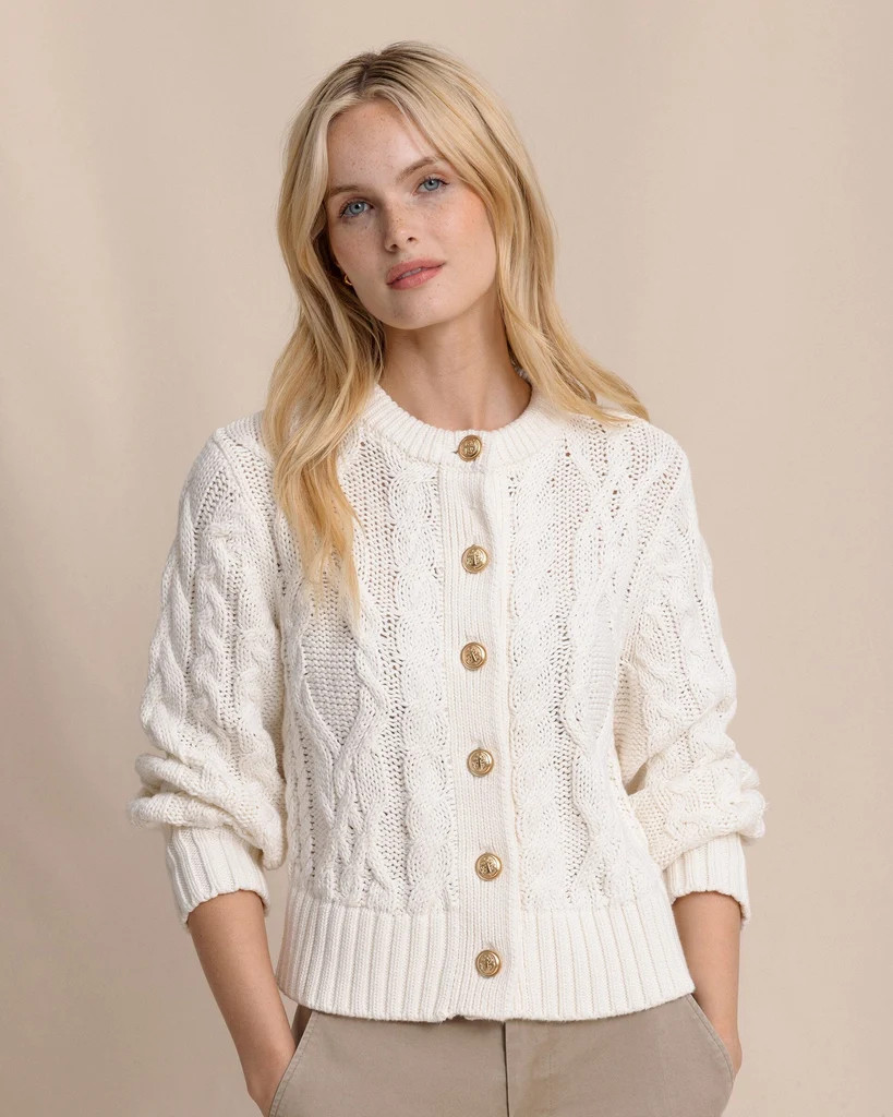 Clarke Cable Knit Cardigan - Sand White | Southern Tide