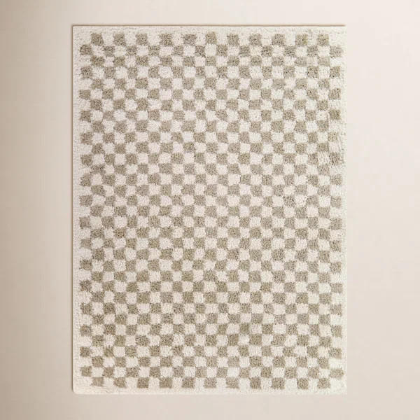 Walker Beige Checkered Shag Area Rug | Wayfair North America