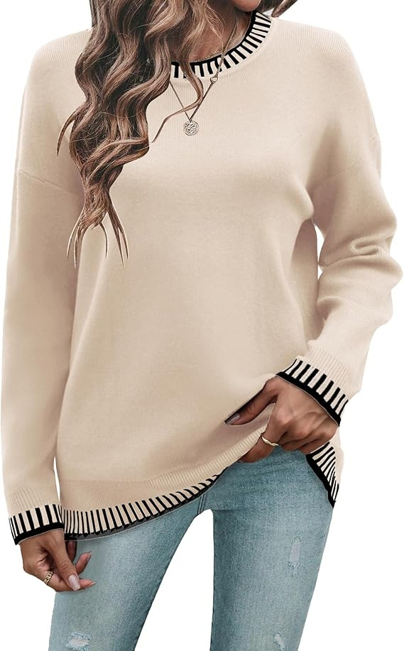 Zeagoo Womens Crewneck Pullover Sweater Long Sleeve Knit Side Slit 2024 Fall Winter Sweater Tops | Amazon (US)