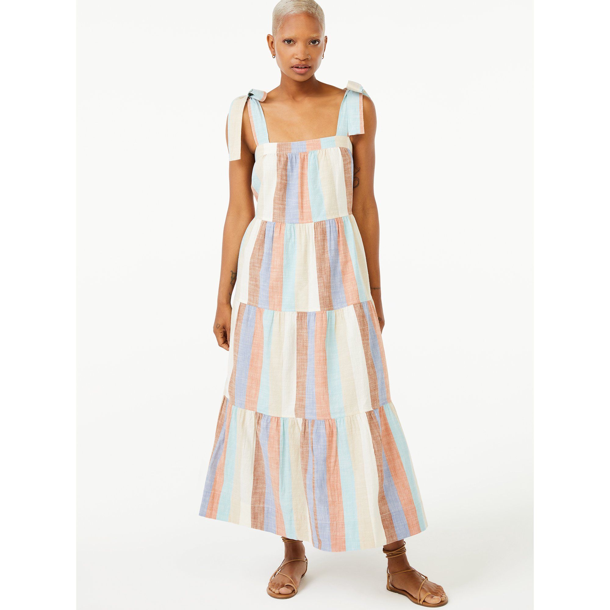 Free Assembly Women's Tie Shoulder Tiered Maxi Dress | Walmart (US)