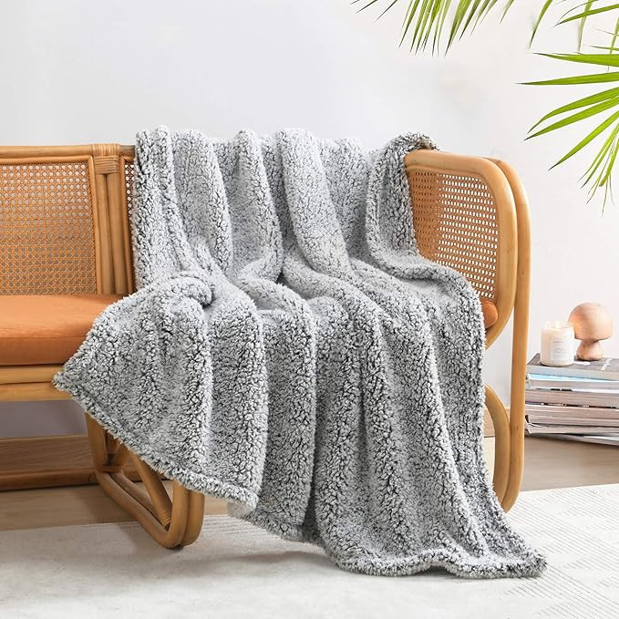 Ultra Soft Cozy Sherpa Throw Blanket, 2 Tones Ombre Black Pattern Reversible, Light Weight Warm D... | Amazon (US)