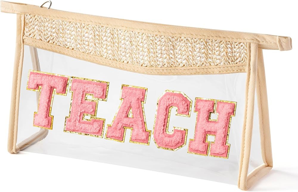 Boho Patch TEACH Cosmetic Bag - Teacher Appreciation Gifts Teach Pink Chenille Varsity Letter Cle... | Amazon (US)