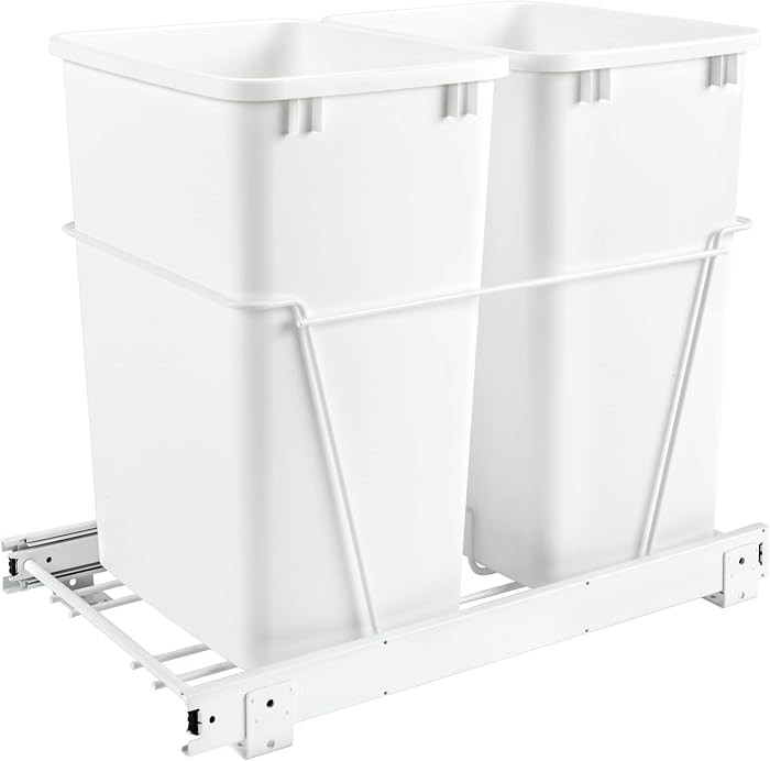 Rev-A-Shelf Double 35 Qt Pullout Trash Can for Base Kitchen Cabinets, Garbage Waste Bin System wi... | Amazon (US)