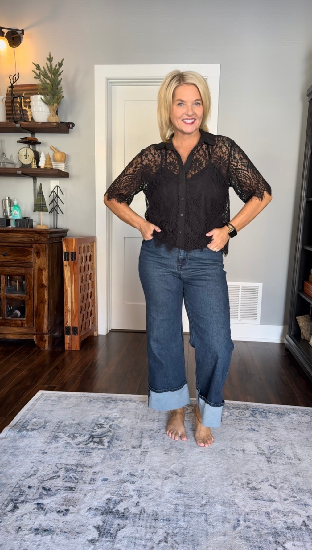 This little lace number is so chic! And it comes with the tank underneath. Easy to pair with jeans or dress up with a skirt or trousers! Wearing a size Medium in the top—TTS. And a 6 in the jeans (sized down 1). 

Jeans, denim, lace top, black top, Walmart, ootd, GRWM, mom style, over 40



#LTKgrwm #LTKootd #LTKFindsUnder50