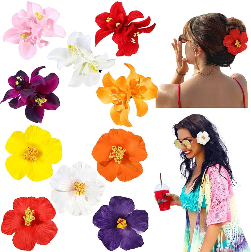 10 Pcs Hawaiian Flower Hair Clips for Women, Plumeria Hibiscus Hair Clips, Artificial Flower Clip... | Amazon (US)