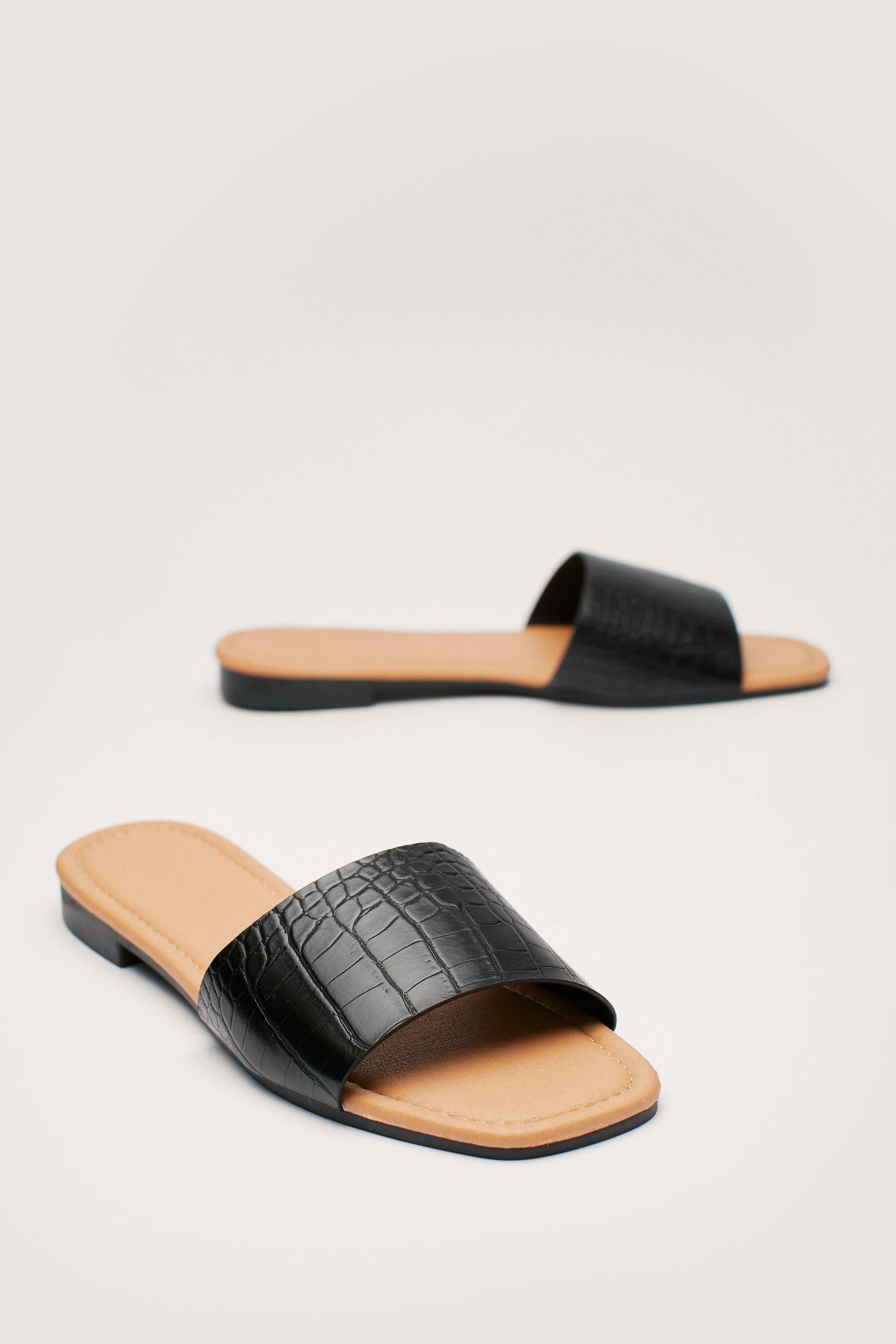 Croc Faux Leather Flat Sandals | Nasty Gal (US)