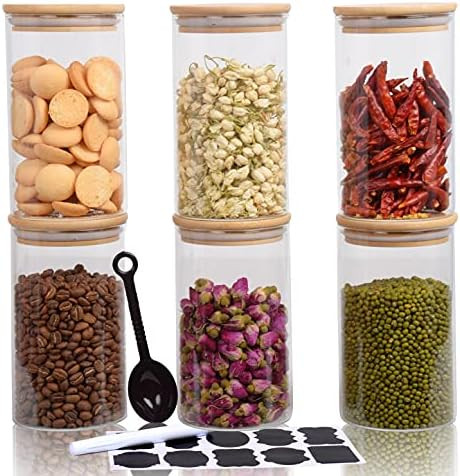 Hoanra 6 Piece Glass Storage Jar with Airtight Bamboo Lid and Spoon Labels,25oz Glass Food Storage C | Amazon (US)