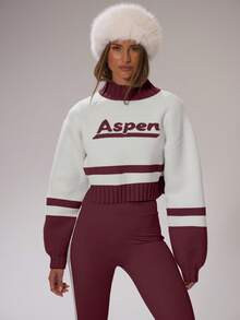 Musera Sport Sport Funnel Neck 'Aspen' Graphic Print Cropped Knitted Jumper Padel Autumn Fall Win... | SHEIN