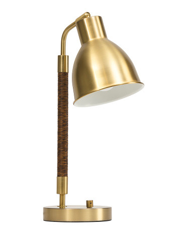 18in Iron And Rattan Task Lamp With Usb Charging | TJ Maxx