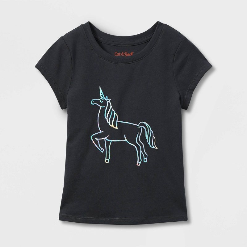 Toddler Girls' Sparkle Unicorn Short Sleeve Graphic T-Shirt - Cat & Jack™ Gray | Target