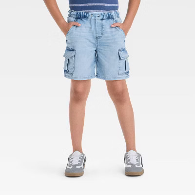 Boys' 'At the Knee' Pull-On Cargo Denim Shorts - Cat & Jack™ Light Wash M: Relaxed Fit, Elastic Waist, Side Pockets | Target
