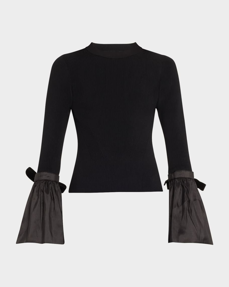 SIMKHAI Agata Flared-Sleeve Fitted Knit Top | Neiman Marcus