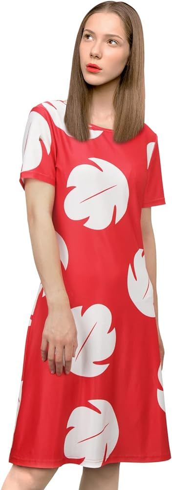 Lilo Costume Dress Adult Kids Women Red Dress Girl Short Sleeve Hawaiian Leaf Printed Vestido Summer | Amazon (US)