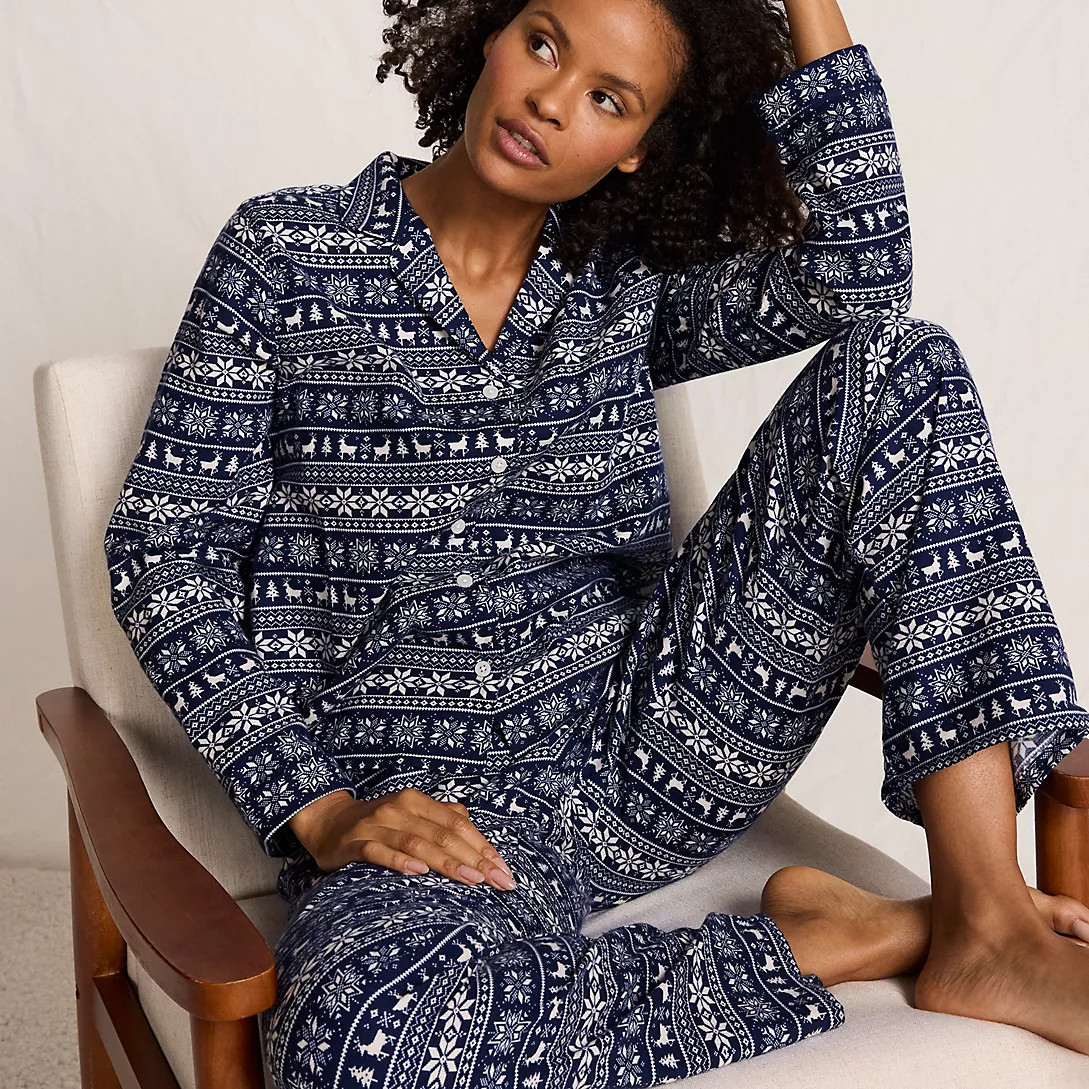 Women's Flannel 2 Piece Pajama Set - Long Sleeve Shirt and Pants | Lands' End (US)