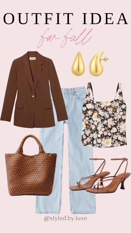 Fall outfit idea!

Blazer, high waisted jeans, floral tank top, gold earrings, tote bag, strappy heels 

#LTKFind #LTKstyletip #LTKSeasonal