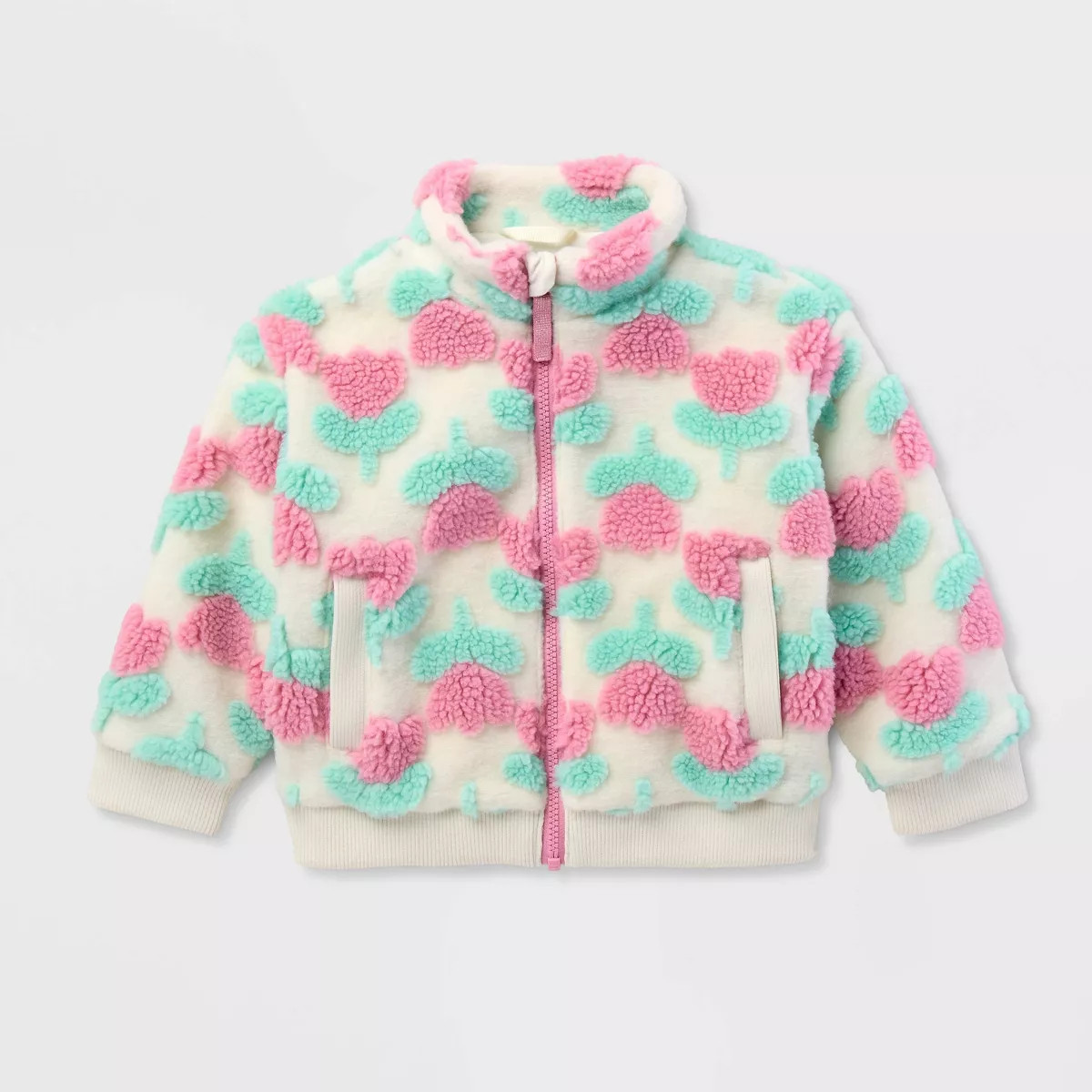 Baby Girls' Floral Jacquard Fleece Jacket - Cat & Jack\u2122 Cream 12M | Target