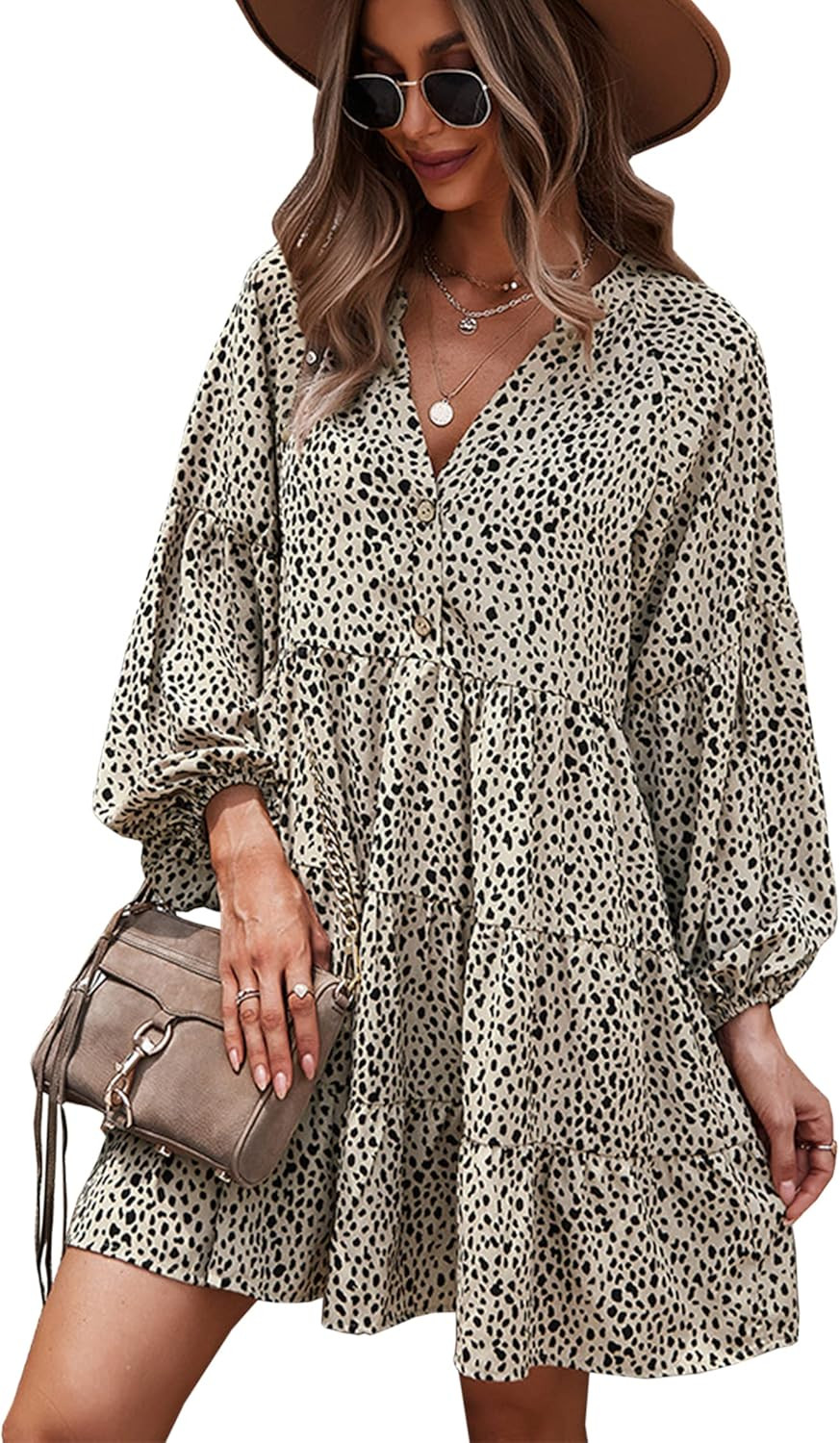 CCTOO Women’s Summer Dresses Casual V Neck Button Down 3/4 Sleeve Floral Print Loose Flowy Shir... | Amazon (US)