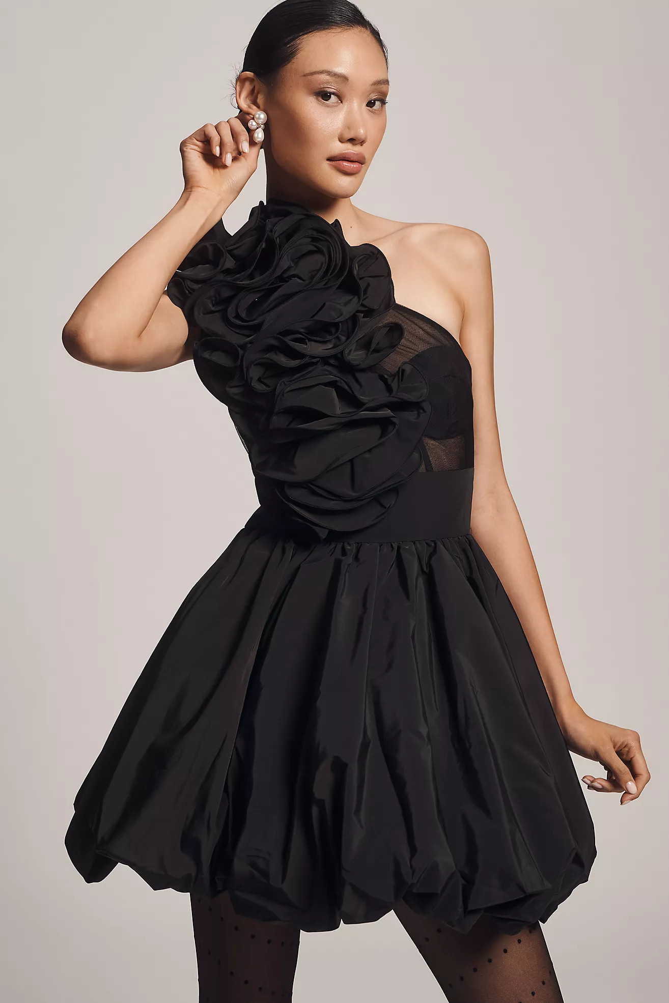 Mac Duggal One-Shoulder Rosette A-Line Mini Dress | Anthropologie (US)