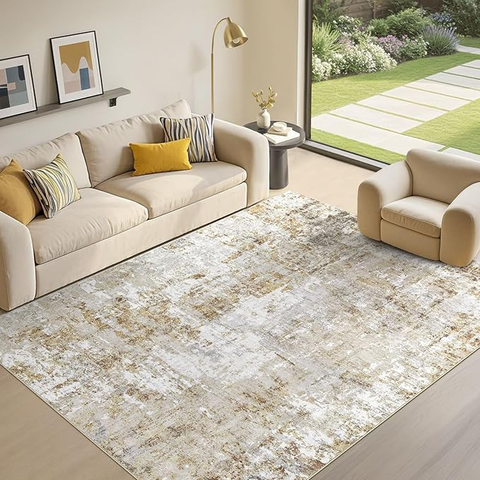 5x7 Rug for Living Room : Soft Abstract Washable Non-Slip Durable Rugs, Neutral Modern Indoor Car... | Amazon (US)