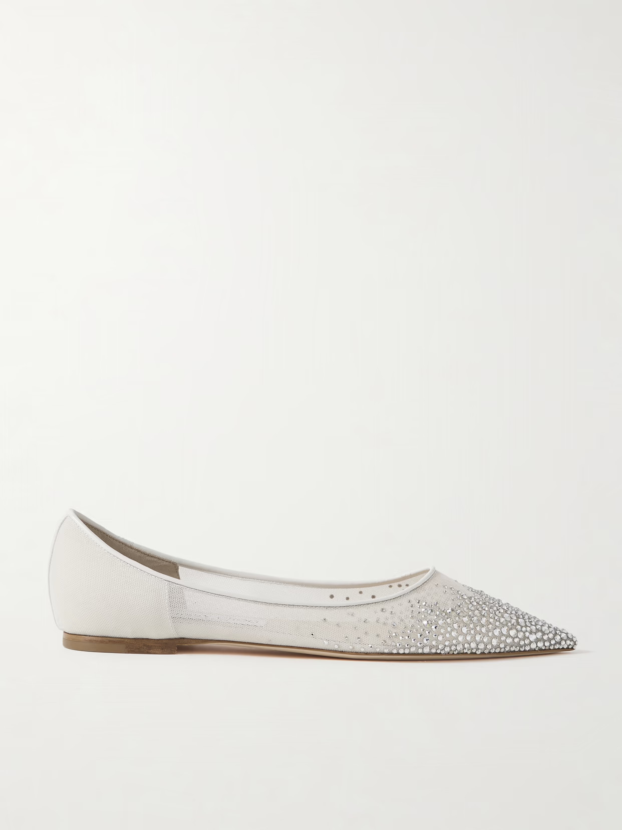 Jimmy Choo - Love Crystal-embellished Mesh Point-toe Flats - Silver | NET-A-PORTER (US)