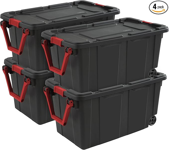 Sterilite 4-Pack Industrial Tote, Heavy-Duty Storage Bins w/Lids and Wheels, 40 Gallon - Stackabl... | Amazon (US)