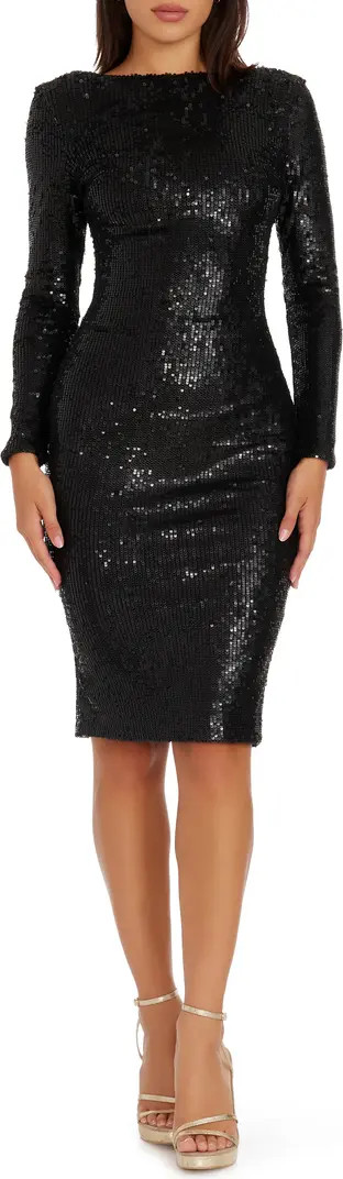 Emery Long Sleeve Sequin Cocktail Midi Dress | Nordstrom