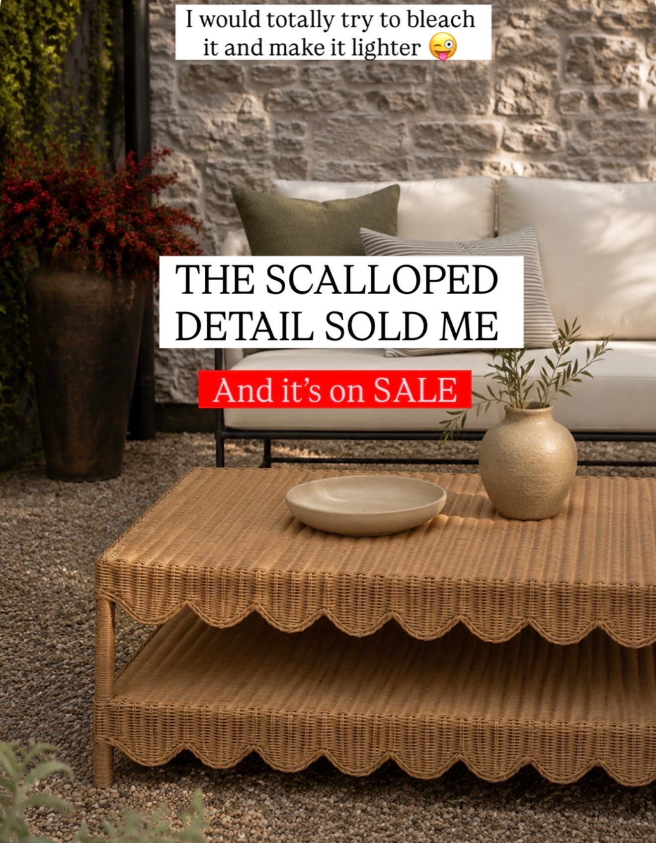 Love this Italian coffee table it would be perfect on the porch. I’m not sure it’s meant to go outside. I would totally bleach it and make it lighter. It’s also on sale. Ryan scalloped one of a kind coffee table.

#LTKHome