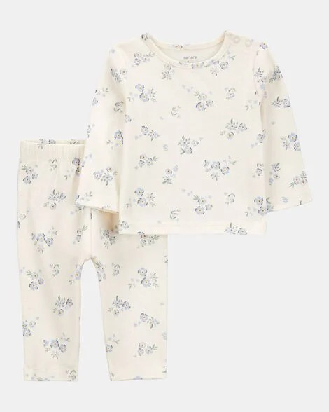 Baby 2-Piece Floral Long-Sleeve Tee & Pant Set - White/Blue - Carter's | Carter's | Carter's Inc