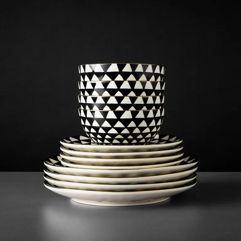 Thyme & Table Medallion 12-Piece Ceramic Dinnerware Set Black and White | Walmart (US)