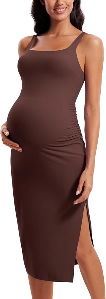 CRZ YOGA Women Butterluxe Sleeveless Tank Maternity Dress Split Ruched Pregnancy Square Neck Body... | Amazon (US)
