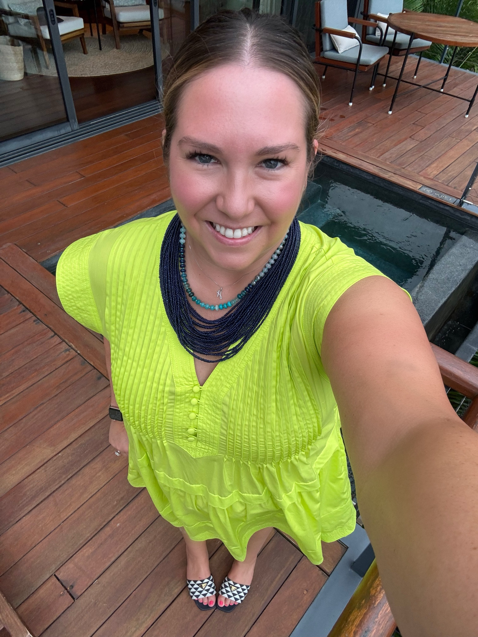 This lime green dress is a little out of my comfort zone but I figured where’s a better place to wear it than Mexico. I added Navy blue accessories to ground it a bit. I love this beaded necklace. I have it in a few colors because it’s an Amazon find. Added my fun printed slides and was ready to go  

#LTKSaleAlert #LTKTravel #LTKShoeCrush