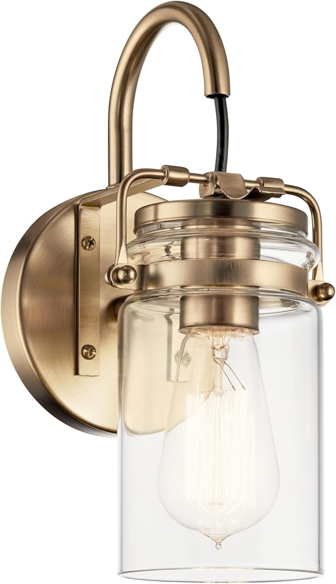 Kichler Brinley 11.5" Wall Sconce in Champagne Bronze, 1-Light, Vintage Wall Mount Light with Cle... | Amazon (US)