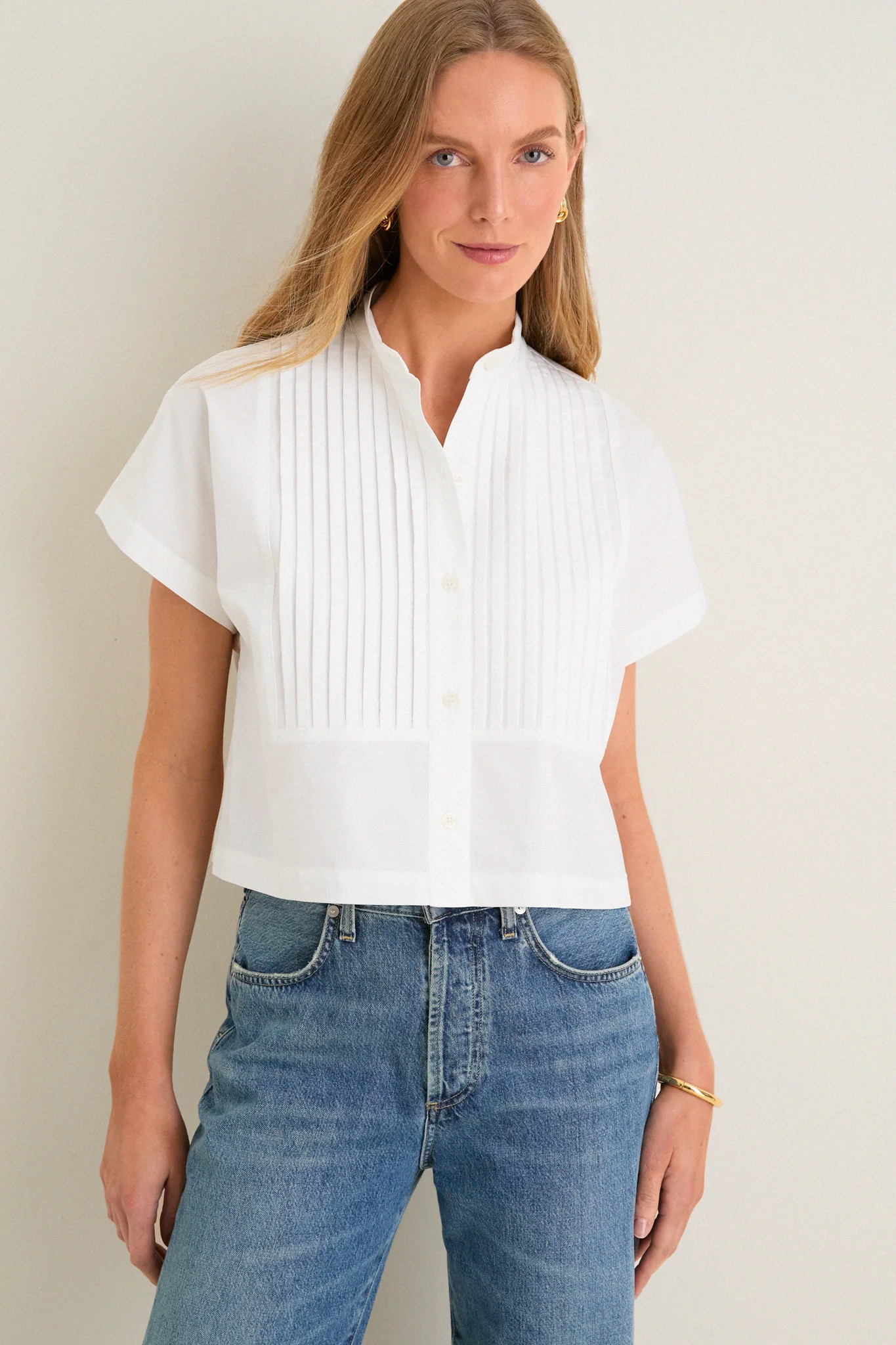 White Cotton Poplin Pintuck Avery Shirt | Tuckernuck (US)