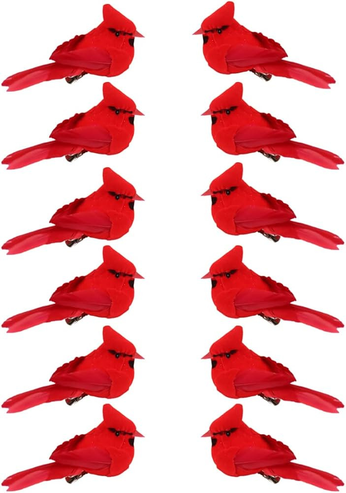 KLEWEE 12 Pcs Cardinal Birds for Crafts, Mini Cardinal Clip On Christmas Tree Ornaments Artificia... | Amazon (US)