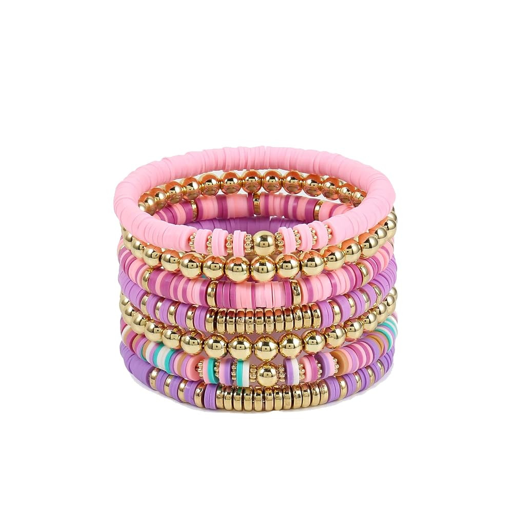 Elegance 11 designs Heishi Beaded Bracelets For Women Polymer Clay Colorful Surfer Stackable Bead... | Amazon (US)