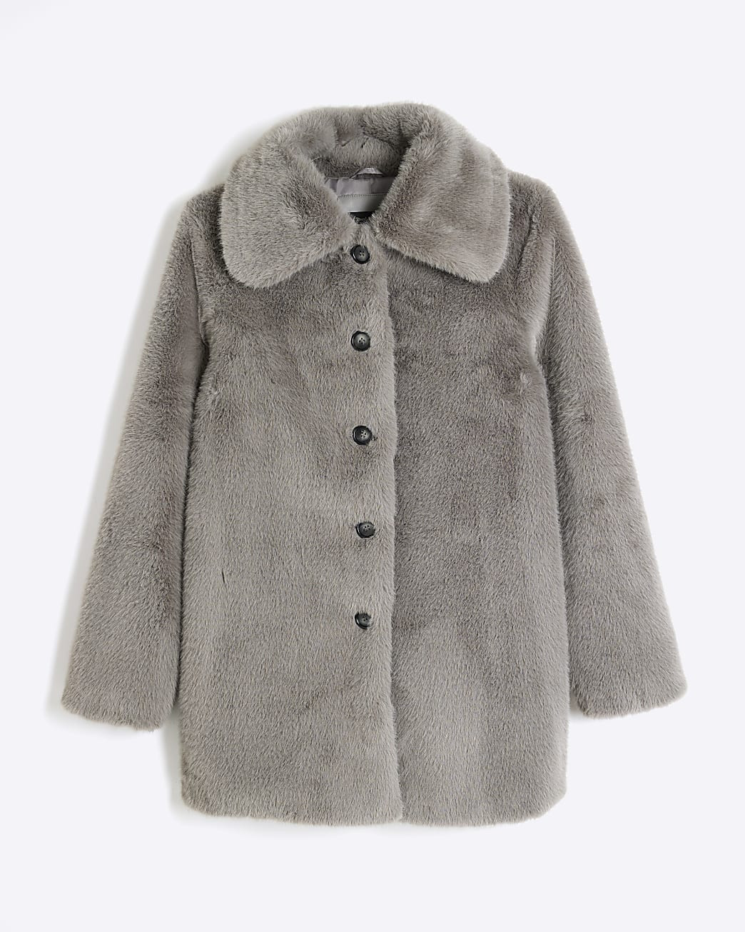 Grey Faux Fur Button Up Midi Coat | River Island UK & IE
