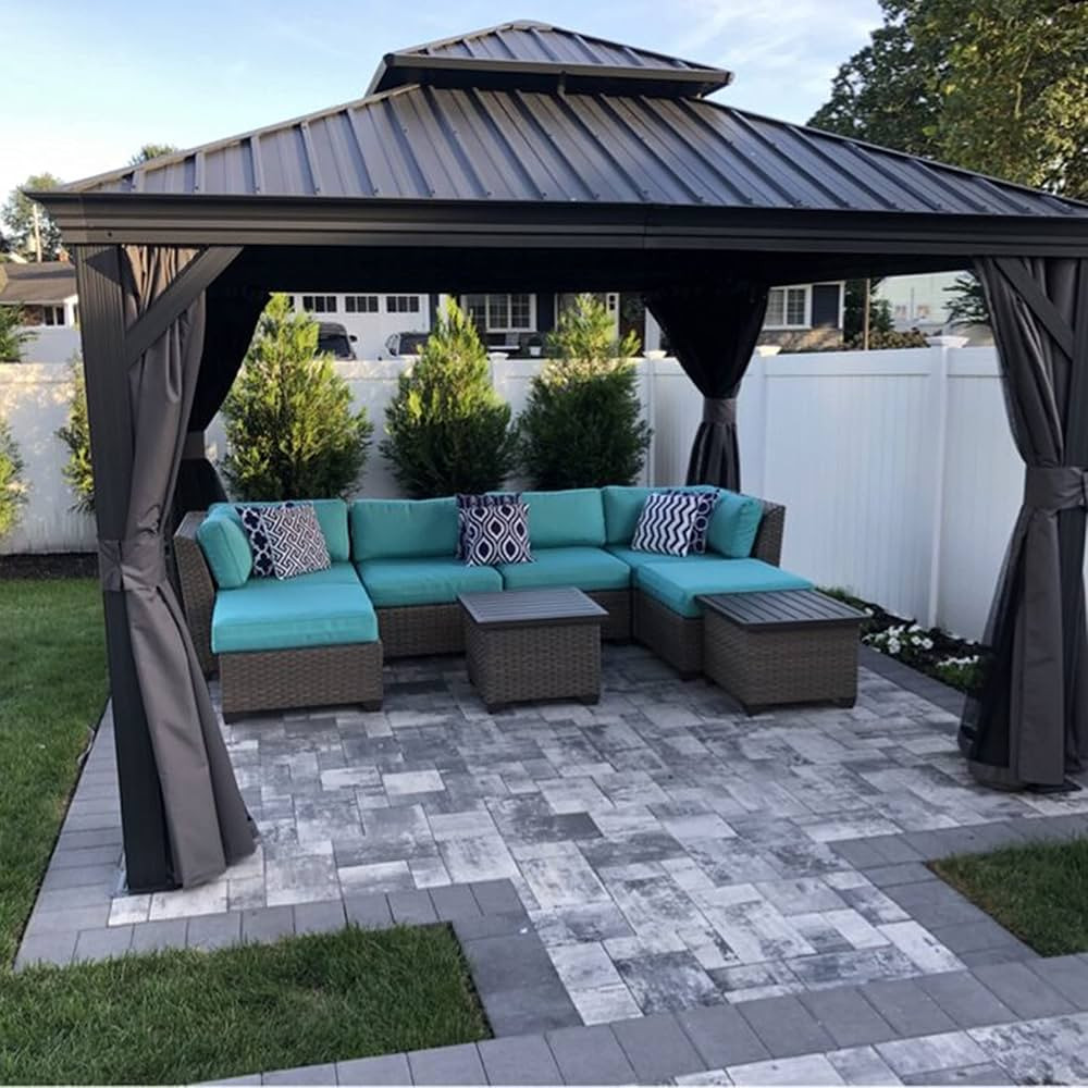 PURPLE LEAF 10' X 12' Permanent Hardtop Gazebo Aluminum Gazebo with Galvanized Steel Double Roof ... | Amazon (US)