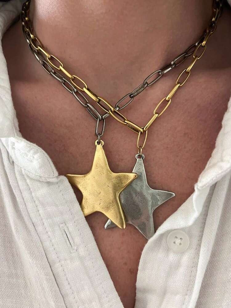 1pc Summer Beach Starfish Pendant Chunky Chain Necklace, Suitable For Women's Daily, Party, Vacat... | SHEIN