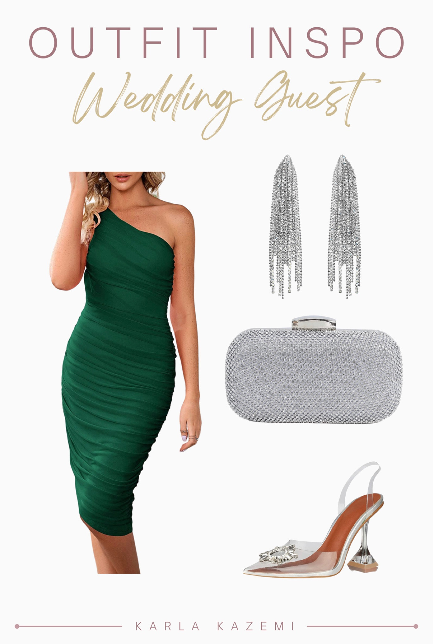 Wedding guest outfit inspo for any upcoming spring and summer weddings! Beautiful flattering bodycon dress styled with clear sling back heels and silver accessories! 
A beautiful silver clutch and silver tassel earrings! Perfect occasion dress!










Wedding guest dress, wedding guest outfit, occasion dress, event dress, bodycon dress, summer dress, spring dress, silver accessories, midsize fashion.