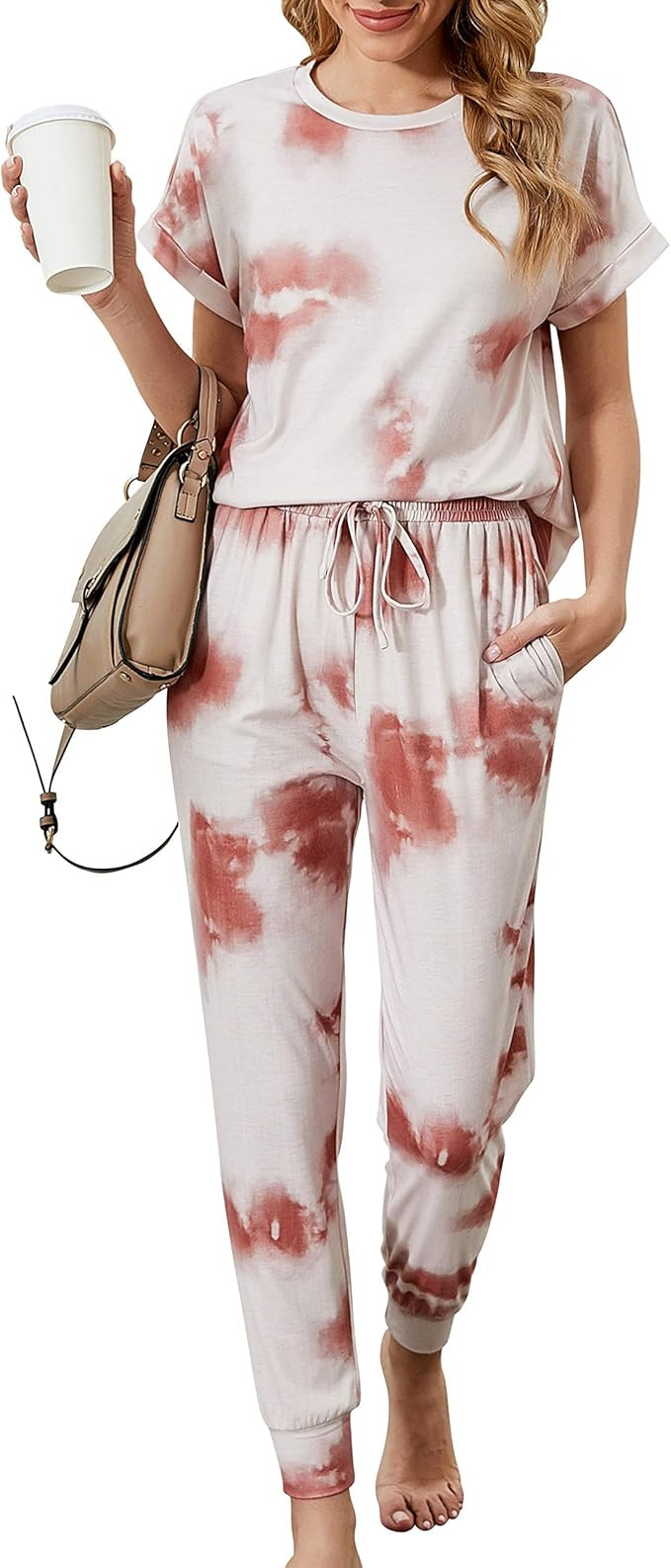 ANRABESS Women’s Two Piece Outfit Tie Dye Short Sleeve Sweatsuit Crewneck Long Pants Lounge Set... | Amazon (US)