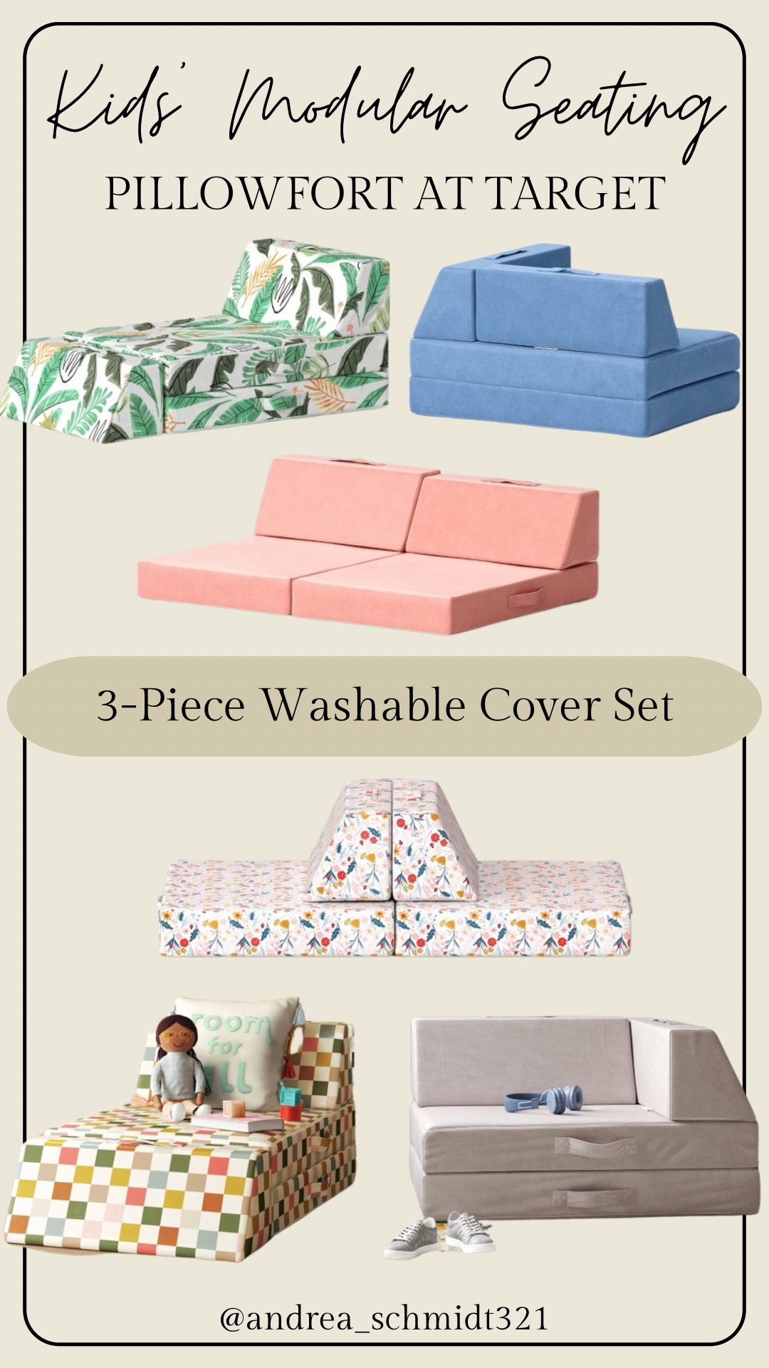 3 piece modular seating for kids! Great for imaginative play and comfort. This is the Pillowfort brand at Target. I love the colors and designs available! The covers are machine washable as well  

#LTKWatchNow #LTKKids #LTKFamily