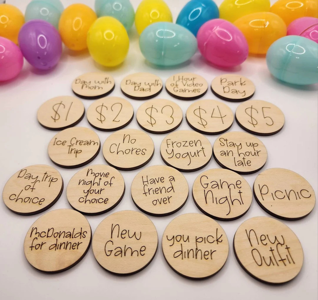 Easter Egg Tokens, Easter Egg Fillers for Kids, Wood Tokens for Easter, Engraved Tokens, Fillers ... | Etsy (US)