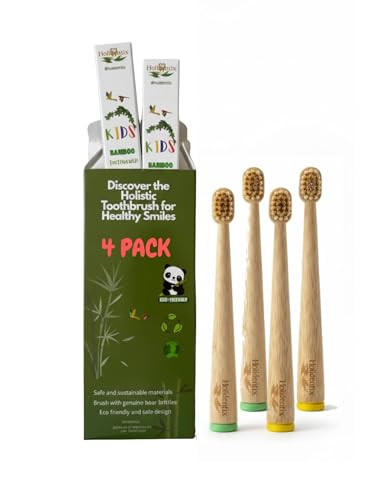 Holidentix Bamboo Toothbrush for Kids with Boar Bristles, Self Standing, Ecofriendly Plastic-Free | Amazon (US)