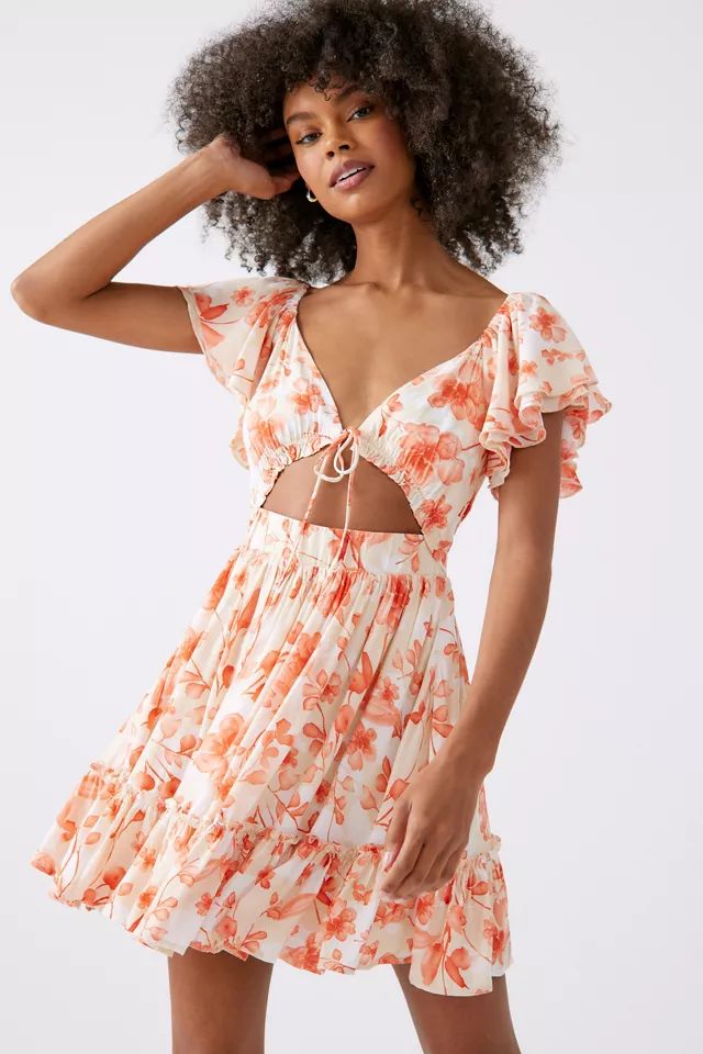 Kiss The Sky Floral Cutout Mini Dress | Urban Outfitters (US and RoW)
