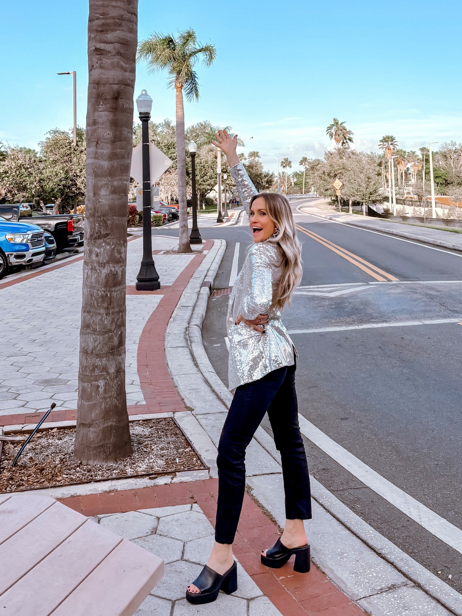 Back with my FAVORITE blazer, so good I got 4 different colors! I’m wearing an XS and it’s the perfect fit. Not too oversized, slim fit, amazing shoulder look, and perfect for dressing up or down. This sequin one traveled well, too! My pants and shoes are also linked! These are also my favorite dress pants. The shoes are Free People at a GREAT price!

#LTKStyleTip #LTKWorkwear #LTKSaleAlert