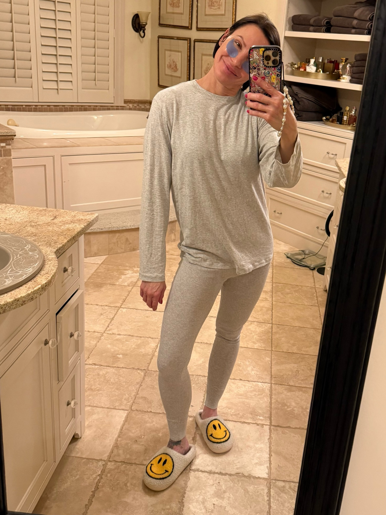 Skims pj set
Patchology eye mask
Smiley face slippers

Matching pj set, comfy, casual, lounge clothes 

#LTKSeasonal #LTKBeauty #LTKGiftGuide