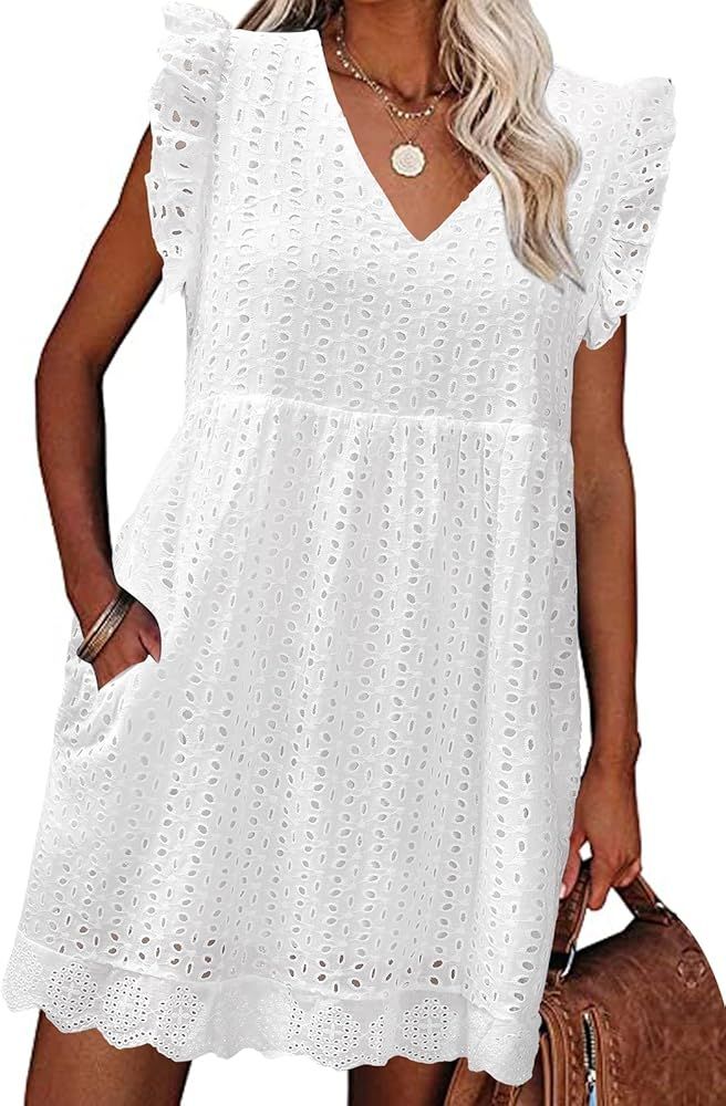 Oleda Womens Dresses Summer Casual Sundresses V Neck Mini Dress Sleeveless Loose Beach Vacation C... | Amazon (CA)